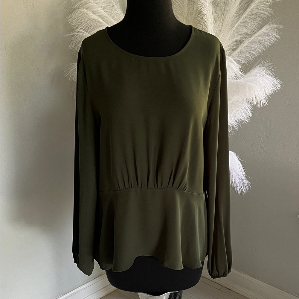 LOFT Olive Green Long Sleeve Peplum Top